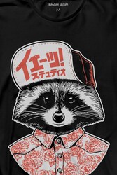 Raccoon Gömlekli Rakun Silüeti Uzun Kollu Tişört Baskılı T-Shirt - Thumbnail