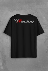 Racing Formula1 Araba Yarışı Motor Drag Sırt Ön Baskılı Oversize Tişört Unisex T-Shirt - Thumbnail