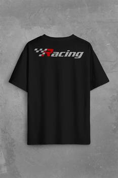 Racing Formula1 Araba Yarışı Motor Drag Sırt Ön Baskılı Oversize Tişört Unisex T-Shirt