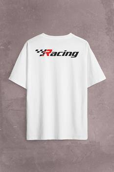 Racing Formula1 Araba Yarışı Motor Drag Sırt Ön Baskılı Oversize Tişört Unisex T-Shirt