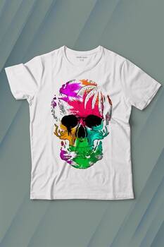 Rengarenk Kafatası Skull Head Gökkuşağı Renkleri Baskılı Tişört Çocuk T-shirt