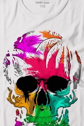 Rengarenk Kafatası Skull Head Gökkuşağı Renkleri Baskılı Tişört Çocuk T-shirt - Thumbnail