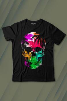 Rengarenk Kafatası Skull Head Gökkuşağı Renkleri Baskılı Tişört Çocuk T-shirt