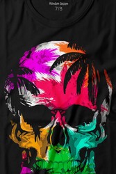 Rengarenk Kafatası Skull Head Gökkuşağı Renkleri Baskılı Tişört Çocuk T-shirt - Thumbnail