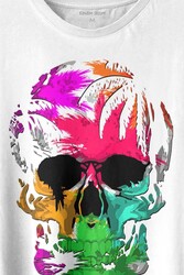 Rengarenk Kafatası Skull Head Gökkuşağı Renkleri Baskılı Tişört Unisex T-shirt - Thumbnail