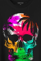 Rengarenk Kafatası Skull Head Gökkuşağı Renkleri Baskılı Tişört Unisex T-Shirt - Thumbnail