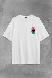 Rengarenk Kafatası Skull Head Gökkuşağı Renkleri Sırt Ön Baskılı Oversize Tişört Unisex T-Shirt - Thumbnail