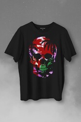 Rengarenk Kafatası Skull Head Lila Renkleri Baskılı Tişört Unisex T-Shirt - Thumbnail