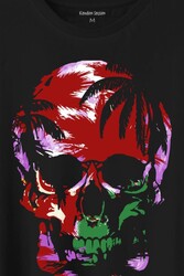 Rengarenk Kafatası Skull Head Lila Renkleri Baskılı Tişört Unisex T-Shirt - Thumbnail