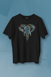 Renkli Fil Silüeti Elephant Animal Belgesel Doğa Çizim Baskılı Tişört Unisex T-shirt - Thumbnail