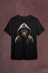 Renkli Gözlü Hacker Korsan Kedi Cat Baskılı Tişört Unisex T-shirt - Thumbnail