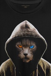 Renkli Gözlü Hacker Korsan Kedi Cat Baskılı Tişört Unisex T-shirt - Thumbnail