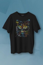 Renkli Sevimli Kedi Rengarenk Minnoş Cat Baskılı Tişört Unisex T-shirt - Thumbnail