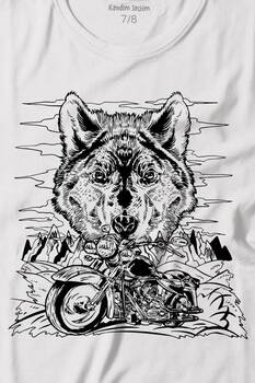 Ride To Wild Wolf And Motorcycle Kurt Ve Motor Outdoor Baskılı Tişört Çocuk T-shirt