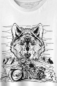 Ride To Wild Wolf And Motorcycle Kurt Ve Motor Outdoor Baskılı Tişört Unisex T-shirt