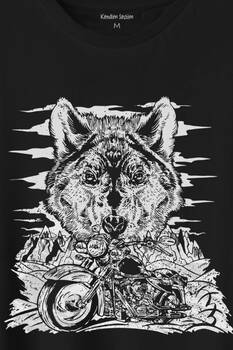 Ride To Wild Wolf And Motorcycle Kurt Ve Motor Outdoor Baskılı Tişört Unisex T-Shirt