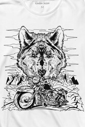 Ride To Wild Wolf And Motorcycle Kurt Ve Motor Outdoor Uzun Kollu Tişört Baskılı T-Shirt - Thumbnail