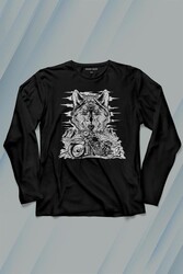 Ride To Wild Wolf And Motorcycle Kurt Ve Motor Outdoor Uzun Kollu Tişört Baskılı T-Shirt - Thumbnail