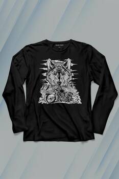 Ride To Wild Wolf And Motorcycle Kurt Ve Motor Outdoor Uzun Kollu Tişört Baskılı T-Shirt