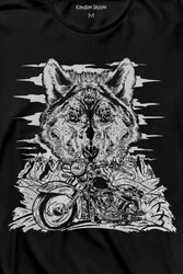 Ride To Wild Wolf And Motorcycle Kurt Ve Motor Outdoor Uzun Kollu Tişört Baskılı T-Shirt - Thumbnail