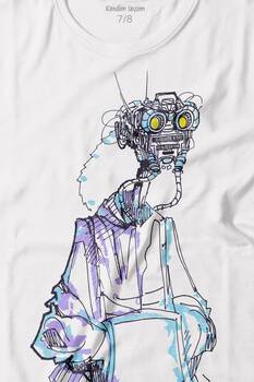 Robot Head Si-fi Bilimkurgu Baskılı Tişört Çocuk T-shirt