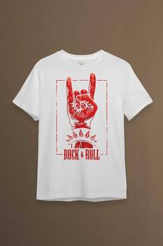 Rock'n Roll Music İşareti Baskılı Tişört Unisex T-shirt