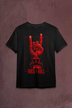 Rock'n Roll Music İşareti Baskılı Tişört Unisex T-shirt