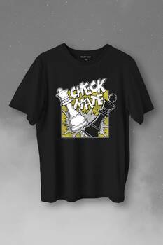 Şah Mat Satranç Check Mate Chess Kral Kraliçe Gambit Baskılı Tişört Unisex T-Shirt