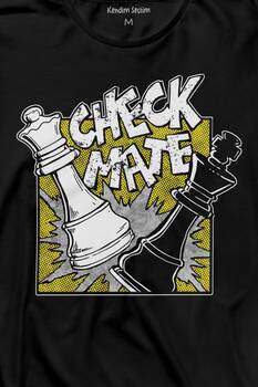 Şah Mat Satranç Check Mate Chess Kral Kraliçe Gambit Uzun Kollu Tişört Baskılı T-Shirt