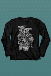 Samurai Japanese Samuray Japonca Street Wear Urban Uzun Kollu Tişört Baskılı T-Shirt - Thumbnail