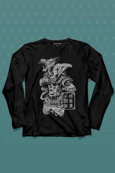 Samurai Japanese Samuray Japonca Street Wear Urban Uzun Kollu Tişört Baskılı T-Shirt