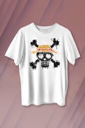 Şapkalı One Piece Anime Baskılı Tişört Unisex T-shirt - Thumbnail