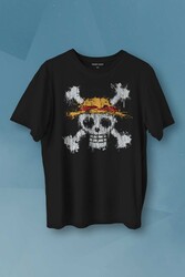 Şapkalı One Piece Anime Baskılı Tişört Unisex T-shirt - Thumbnail