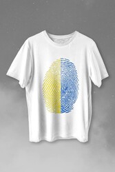 Sarı Lacivert Parmak İzi Baskılı Tişört Unisex T-shirt - Thumbnail