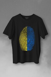 Sarı Lacivert Parmak İzi Baskılı Tişört Unisex T-Shirt - Thumbnail