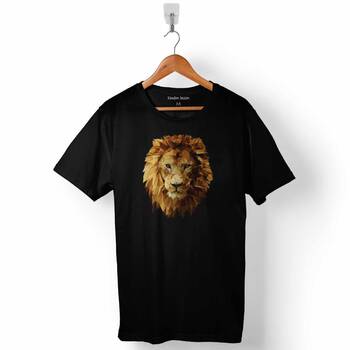 Sarı Yeleli Aslan Kafası Lion Head Silüet Baskılı Tişört Unisex T-Shirt