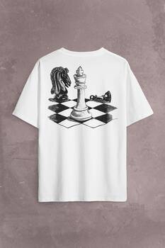 Satranç Zeka Oyunu Şah Mat Vezir Chess Santranç Sırt Ön Baskılı Oversize Tişört Unisex T-Shirt