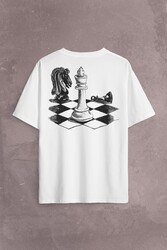 Satranç Zeka Oyunu Şah Mat Vezir Chess Santranç Sırt Ön Baskılı Oversize Tişört Unisex T-Shirt - Thumbnail