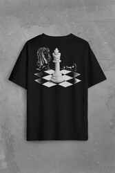 Satranç Zeka Oyunu Şah Mat Vezir Chess Santranç Sırt Ön Baskılı Oversize Tişört Unisex T-Shirt - Thumbnail