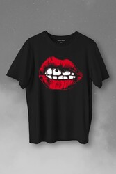 Seksi Dudaklar Sexy Piercing Kadın Ağzı Baskılı Tişört Unisex T-Shirt - Thumbnail