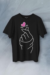 Seni Seviyorum Kore El İşareti Minimal Baskılı Tişört Unisex T-Shirt - Thumbnail