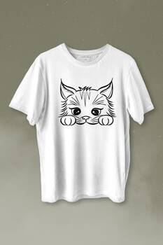 Sevimli Kedi Minik Patili Bıyıklı Cat Minnoş Baskılı Tişört Unisex T-shirt