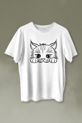 Sevimli Kedi Minik Patili Bıyıklı Cat Minnoş Baskılı Tişört Unisex T-shirt - Thumbnail