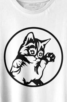 Sevimli Kedi Minik Patili Bıyıklı Cat Minnoş Baskılı Tişört Unisex T-shirt