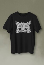 Sevimli Kedi Minik Patili Bıyıklı Cat Minnoş Baskılı Tişört Unisex T-Shirt - Thumbnail