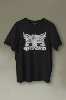 Sevimli Kedi Minik Patili Bıyıklı Cat Minnoş Baskılı Tişört Unisex T-Shirt