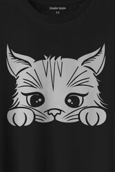 Sevimli Kedi Minik Patili Bıyıklı Cat Minnoş Baskılı Tişört Unisex T-Shirt - Thumbnail