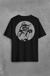 Sevimli Kedi Minik Patili Bıyıklı Cat Minnoş Sırt Ön Baskılı Oversize Tişört Unisex T-Shirt - Thumbnail