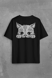 Sevimli Kedi Minik Patili Bıyıklı Cat Minnoş Sırt Ön Baskılı Oversize Tişört Unisex T-Shirt - Thumbnail