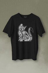 Sevimli Minik Patili Bıyıklı Cat Minnoş Mahçup Üzgün Kedi Baskılı Tişört Unisex T-Shirt - Thumbnail